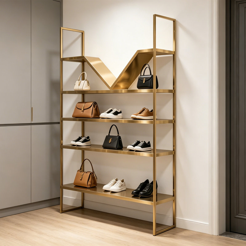 Gold V Shape Wall Display Shelf, 72.83"H x 47.24"W x 11.81"D