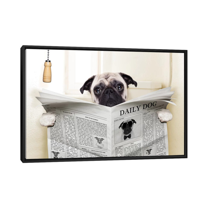 Toilette pour chien-impression d’art graphique, H 18 po x l 26 po x P 1,5 po, Toile avec cadre noir, Pas de tapis