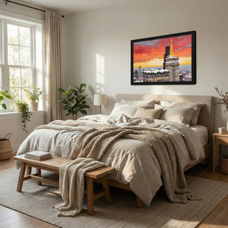 Décorations de Noël gratte-ciel coucher de soleil, H 20 po x l 30 po