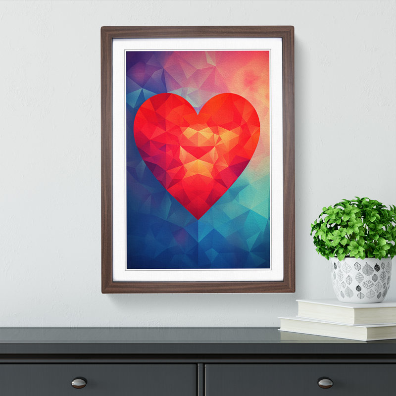 Love Heart Geometric - Framed Print, Walnut, 34" H x 25" W x 2" D
