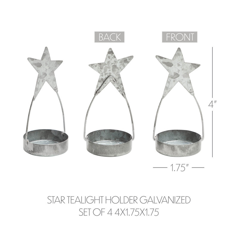 Festive Finds Star Tealight Holder Set of 4 4x1.75x1.75, Galvanized