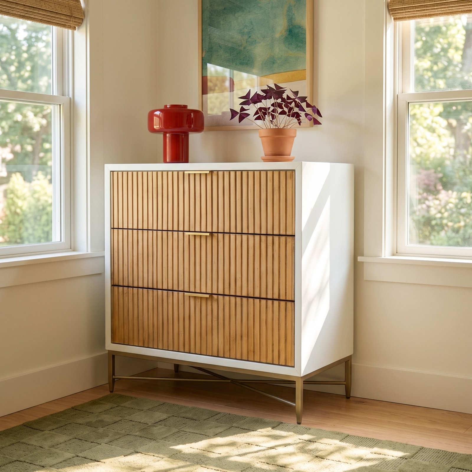 Fluted 3-Drawer Accent Chest, White