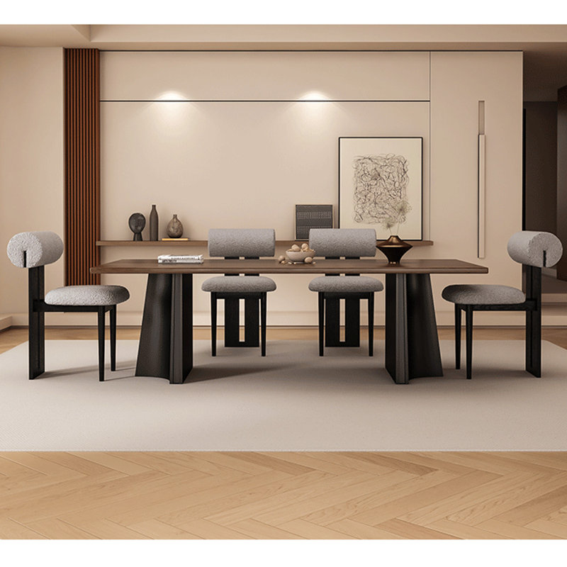 Modern rectangular solid wood dining table set, 29.5"H x 62.9"L x 31.4"W