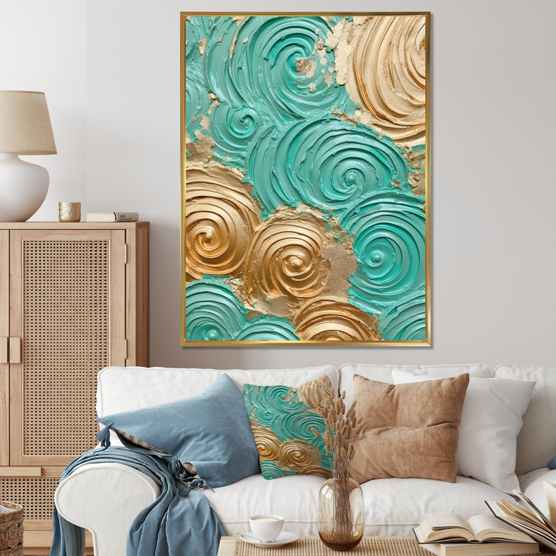 «Teal Gold», reproduction sur toile, 40" H x 30" W, Gold Picture Framed
