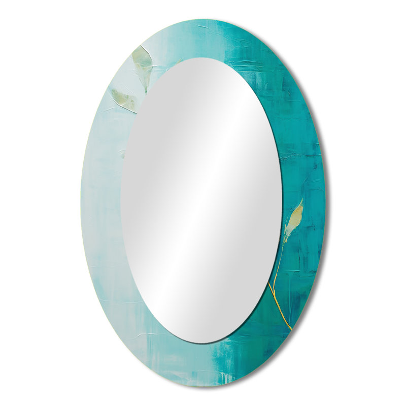 Turquoise Abstract Leaf Harmony - Teal Tropical Oval Wall Mirror, 36" x 24"