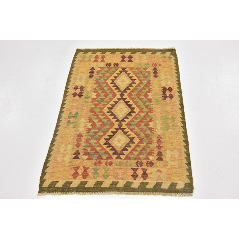 Tapis de surface en laine orange 2 pi 8 po x 4 pi 3 po one-of-kind à la main noué la new age Elland