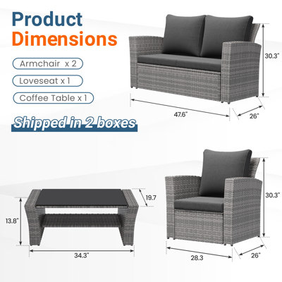 Arora 4-Person Wicker Outdoor Patio Set with Olefin Back&Seat Cushions