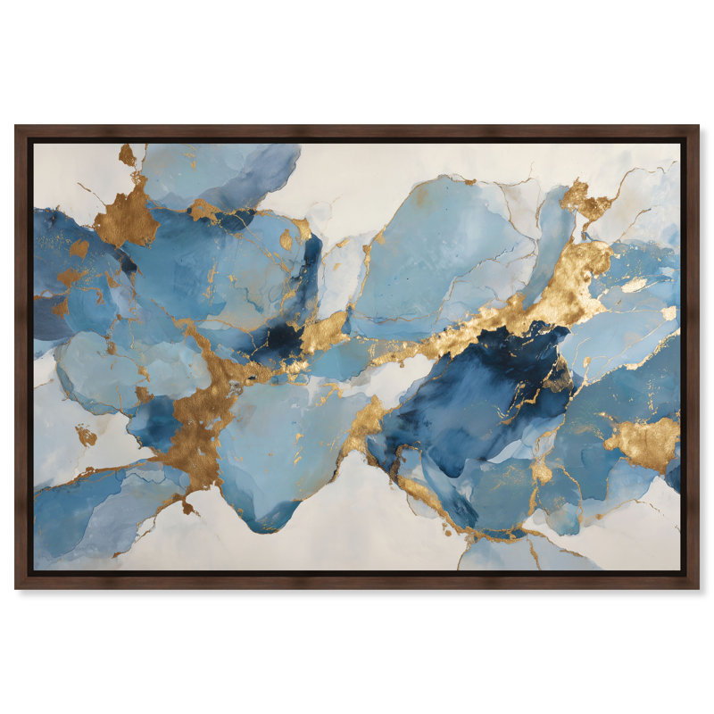 «Gold River I», reproduction d'art encadrée bleue et dorée par Art Remedy, cadre doré, 45 x 30, H 31 po x l 46 po