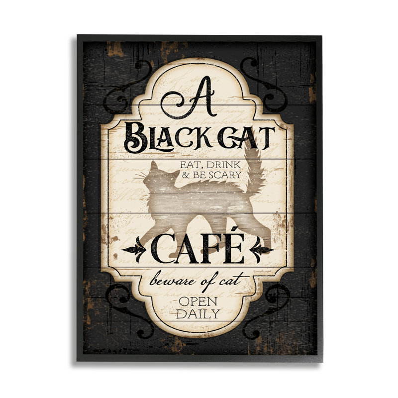 «Black Cat Café», signe d'Halloween rétro «Spooky Witch» par Jennifer Pugh - impression, H 11 po x l 14 po x P 1,5 po