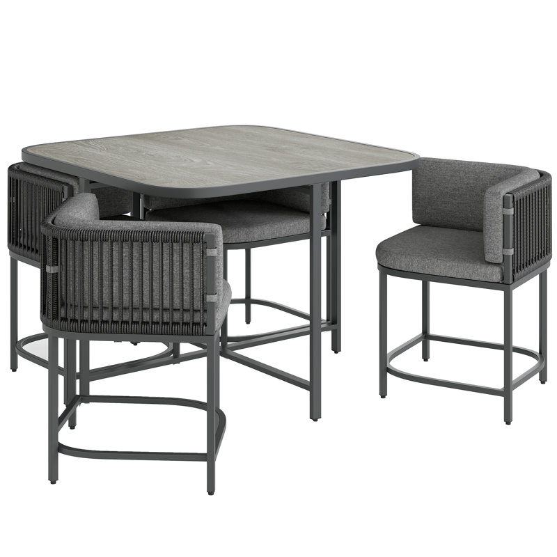Outsunny 4 Seater Rattan Cube Garden Furniture Set Cushions, Charcoal Grey