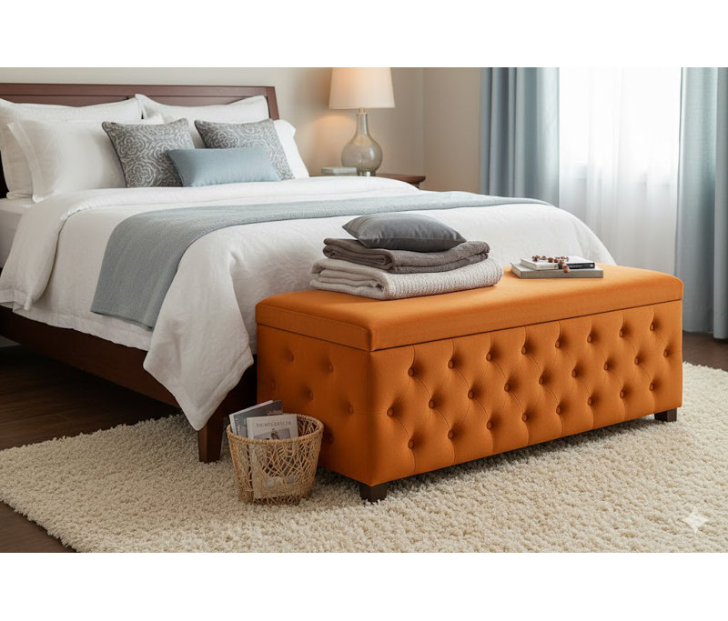 120cm Wide Velvet Standard Ottoman, 137cm W x 40cm D x 45cm H, Burnt Orange