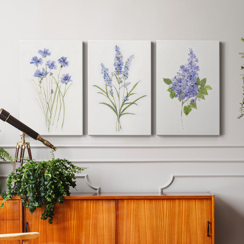 Ensemble de 3 reproductions de toiles tendues, lilas botanique, H 12 po x l 24 po x P 1 po