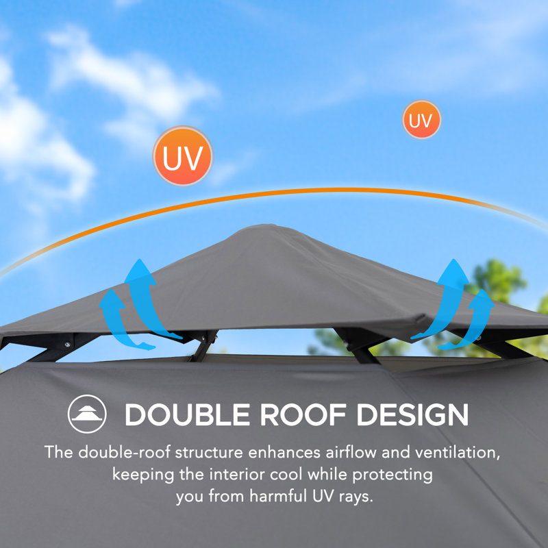 Sunjoy 2.56x1.6 M Grill Gazebo Double Tier Canopy With Magnetic Led Light, Adjustable Height, Gray