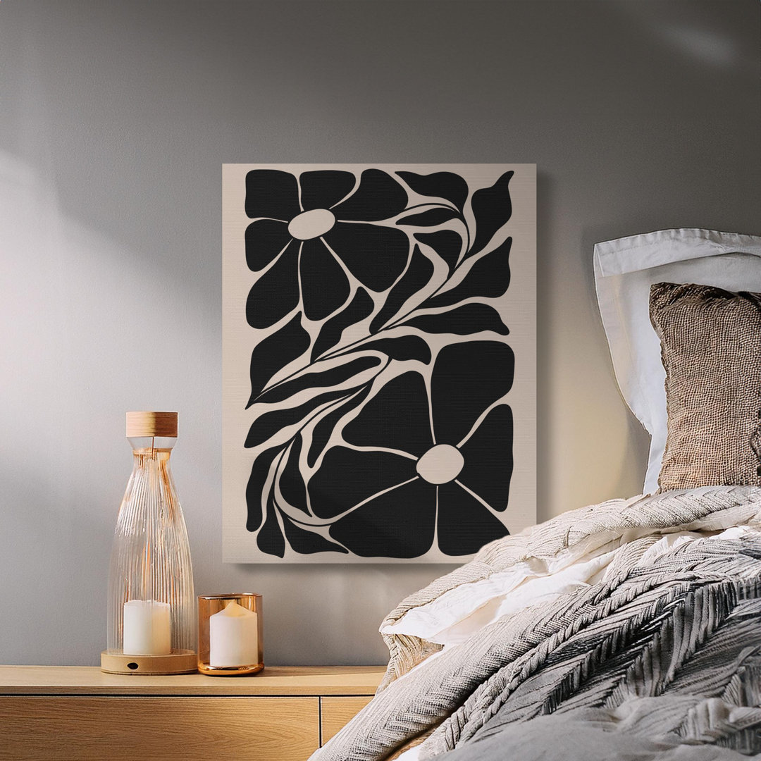 Organic Black Beige Floral Canvas Print