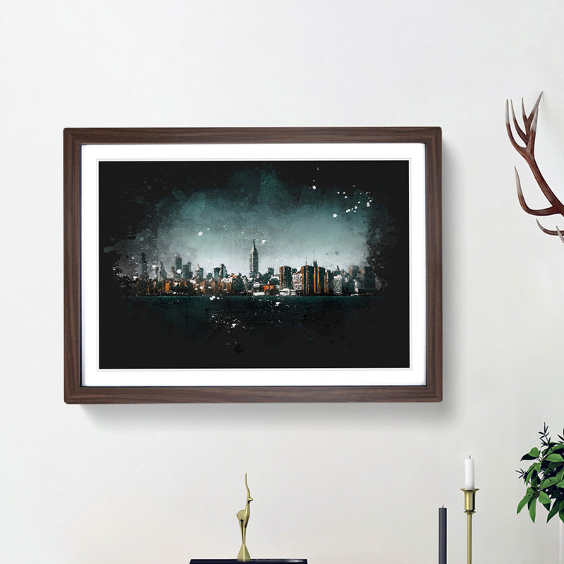 New York City View - Picture Frame Graphic Art Print, 62cm H x 87cm W x 2cm D, Walnut Framed