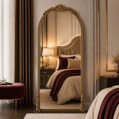73.3"Arch Oval Vintage Relief Mirror Wall Hanging Elegant Decorative Mirror for Home Decor Retro Beautiful Design,Perfect for Living Room Bedroom and Hallway,vintage gold