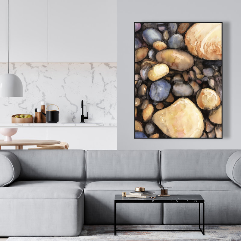 Small Pebbles - Bathroom Blue Framed Canvas Home Decor