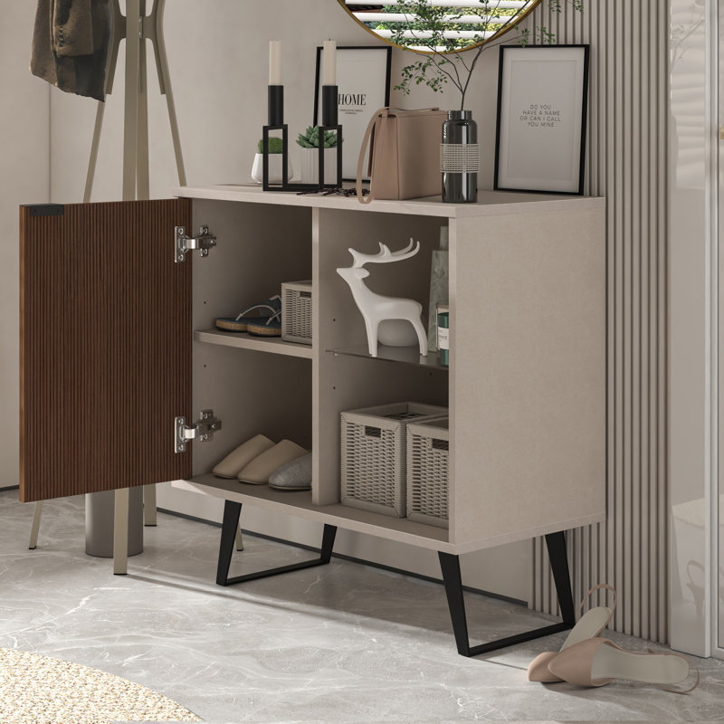 Klaziena 31.5'' H 1 Door Accent Cabinet, Hallway Storage Cabinet With Adjustable Shelves, Alpine Walnut/Cotton