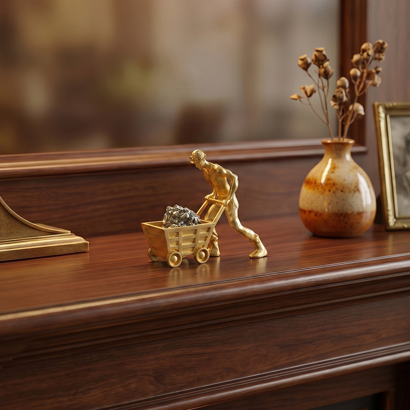 Sculpture de bureau or minière avec cristal de pyrite brute - statue de collection unique pour le bureau à domicile, la bibliothèque et le manteau de cheminée | Idée cadeau unique