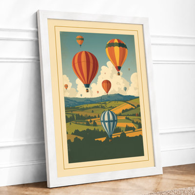 Balloons Over Countryside Vintage - Framed Print