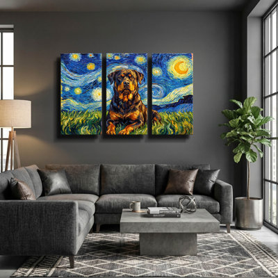 'Rottweiler Starry Night' By Rich Monet Triptych Wall Art, 60" x 40"