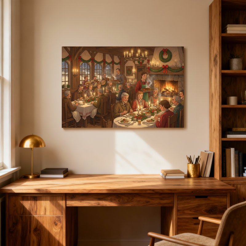 Noël, dîner de Noël, rassemblement, foyer chaleureux, H 12 po x l 18 po