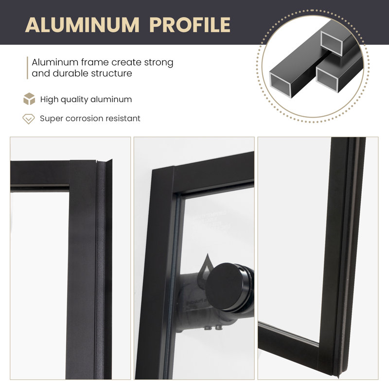 Losar 68'' Matte Black Framed Rectangle Shower Enclosure