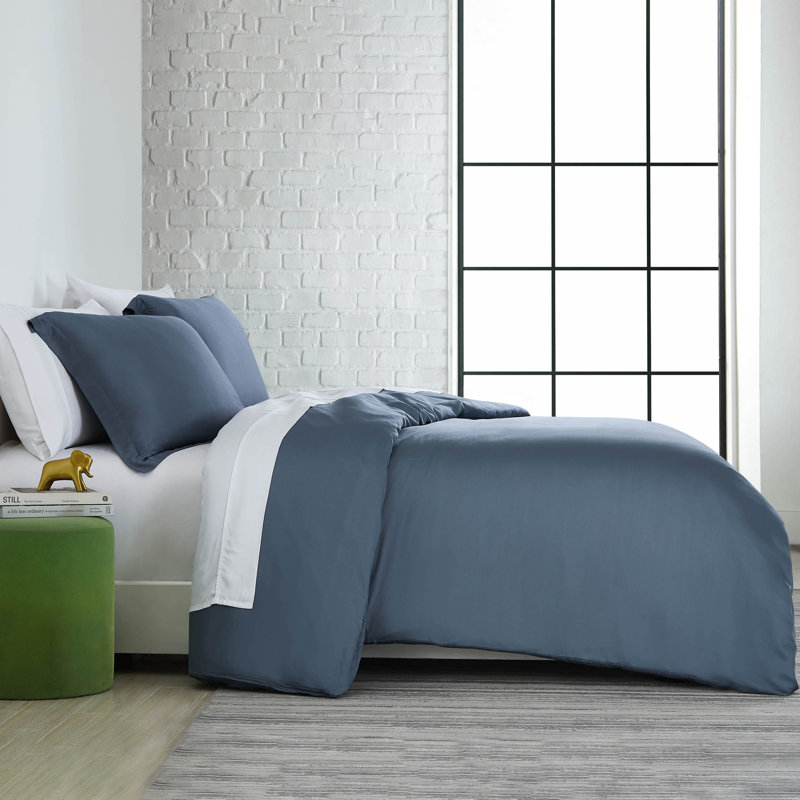 Mickinsey Rayon 2 Piece Duvet Cover Set, King Duvet Cover + 1 King Shams, Steel Blue