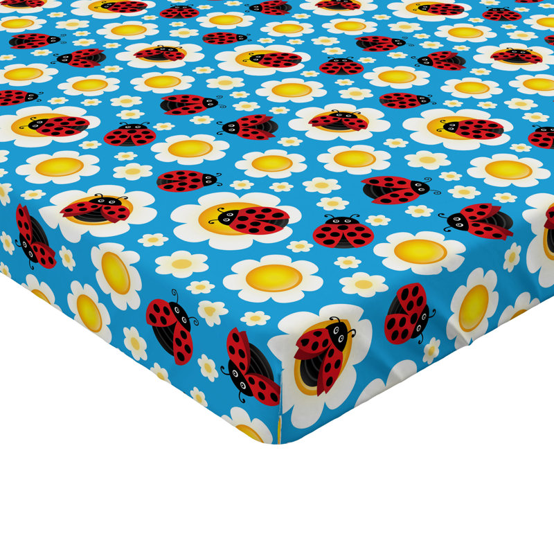 Drap-housse orange Ambesonne, Bleu / jaune / floral rouge, Drap-housse pour lit simple TG