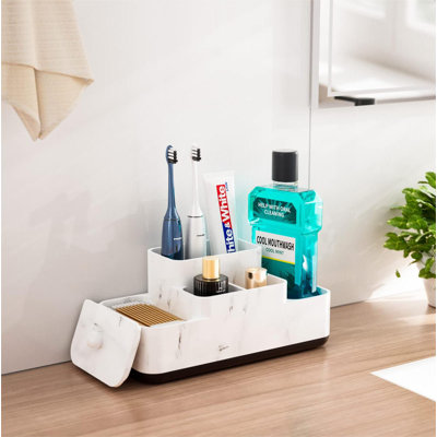 Bathroom Counter Organizer, Toothbrush Holder For Bathroom, White Marble Look