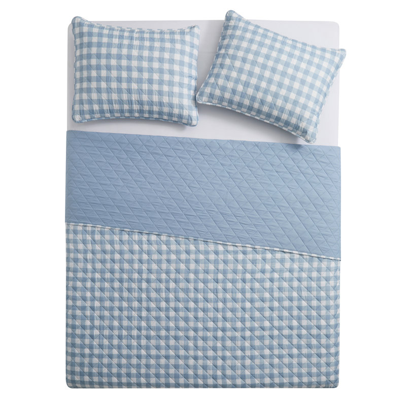 VCNY Home Gingham Microfiber Quilt Set, Queen Quilt + 2 Standard Shams, Blue