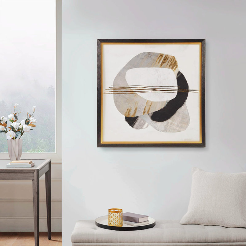 Auric Beam Gold Foil Abstract Framed Canvas Wall Art