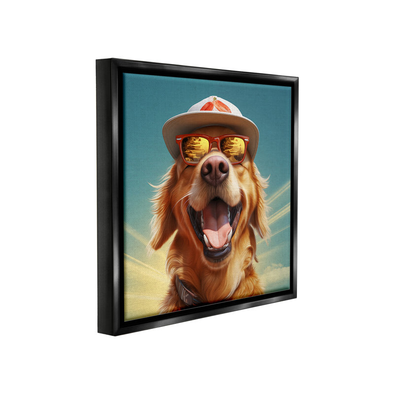 «Happy Sunlit Dog» par Jim Baldwin sur, H 25 po x l 25 po, Cadre flottant noir de jais
