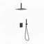 Système de pomme de douche double 10 pouces en acier inoxydable noir mat et laiton avec valve brute et douche à main