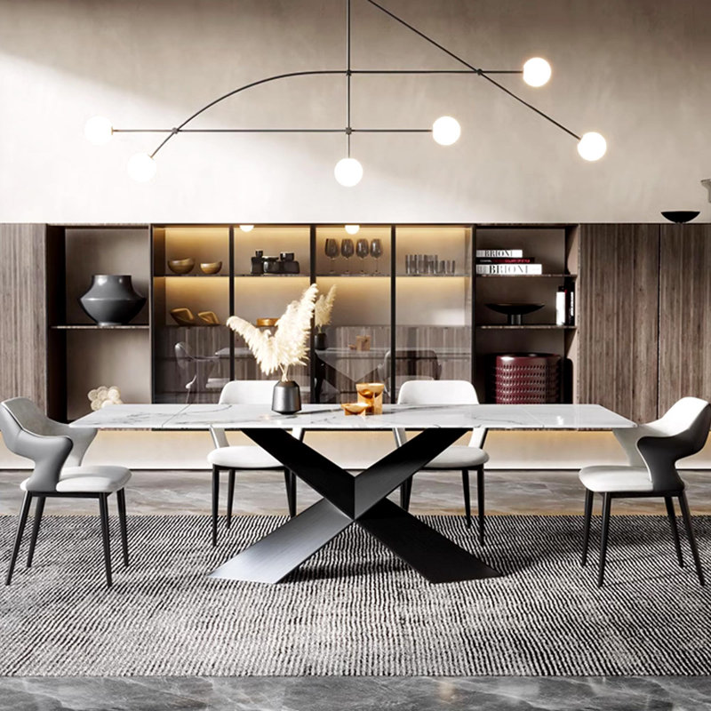 White Rectangular Slate Extendable Dining Table With X-Shaped Legs (78"-118")