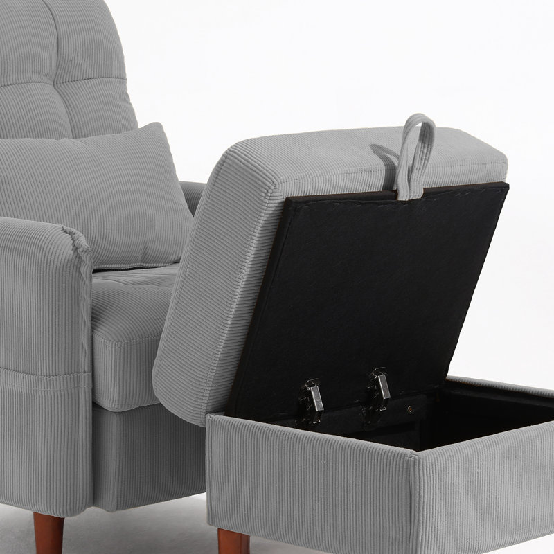 Upholstered Armchair with Footstool, Grey