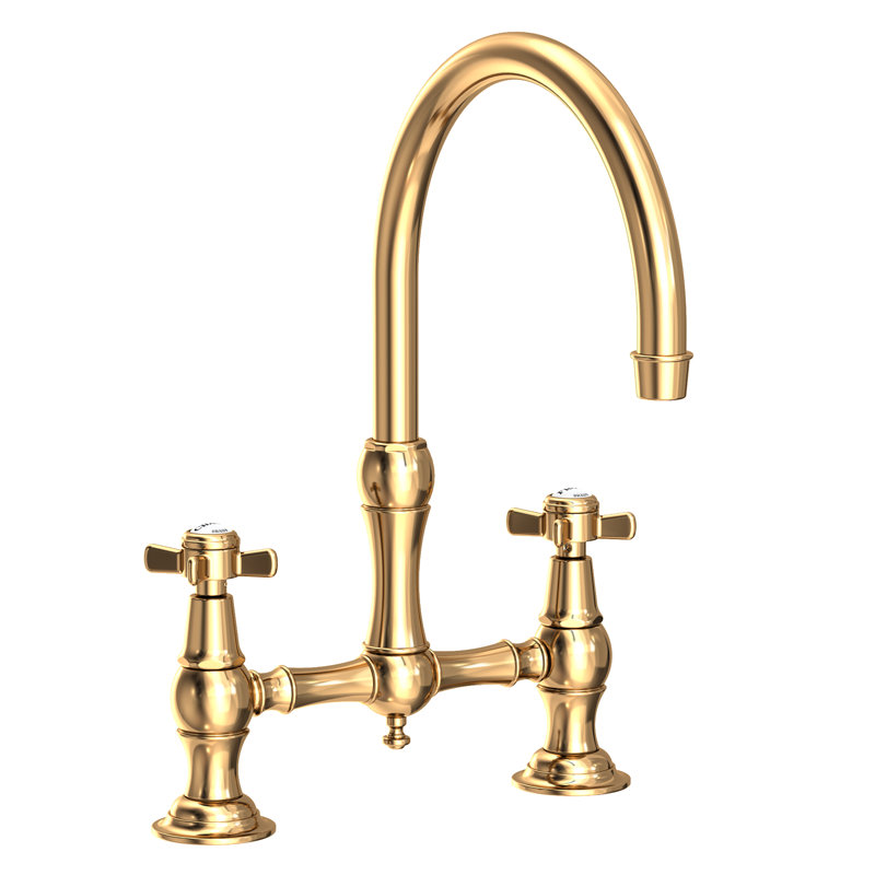 Fairfield Kitchen Bridge Faucet, Uncoated Polished Brass (Living, non-returnable)