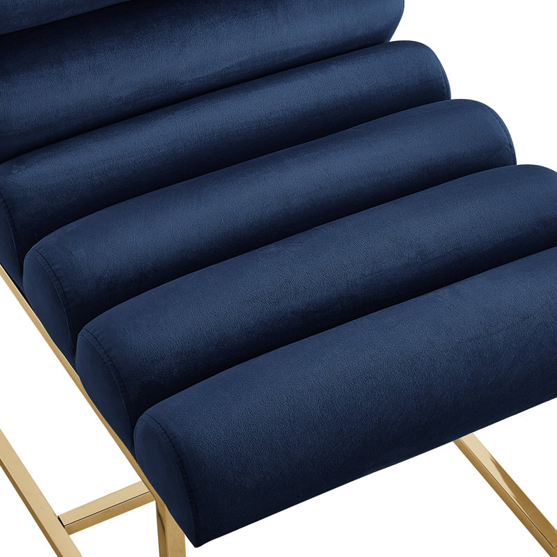Chaise de salle à manger en velours capitonné Khole, Or, Bleu marine