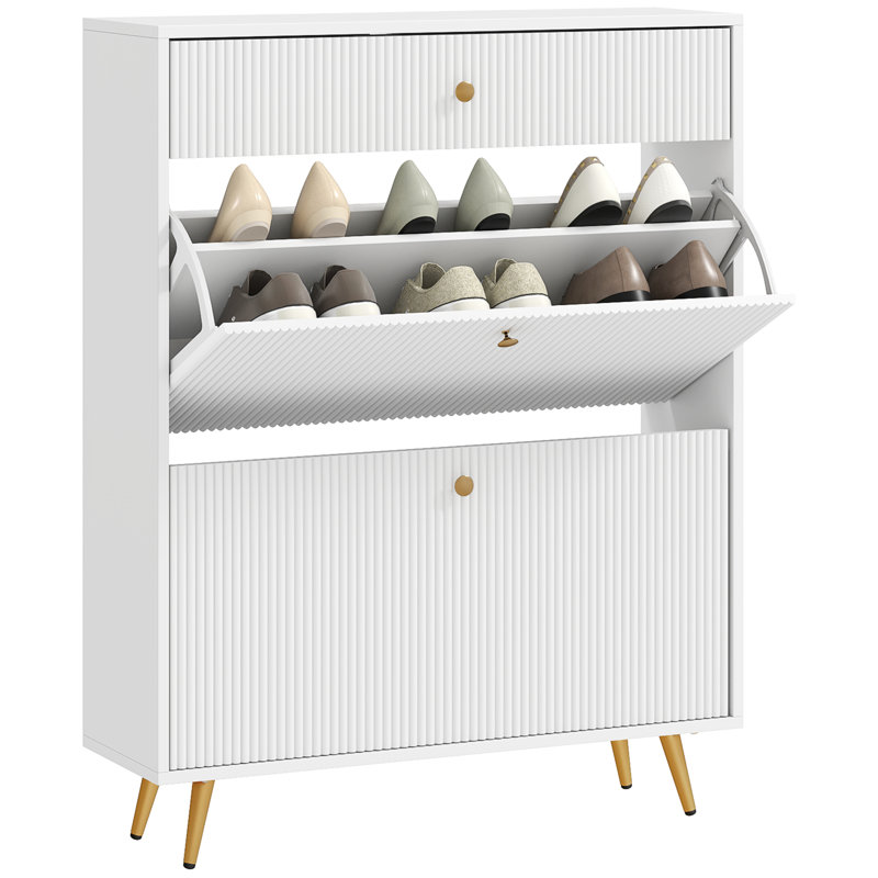 Armoire de rangement pour chaussures avec 2 tiroirs rabattables pour 12 paires de chaussures, Blanc