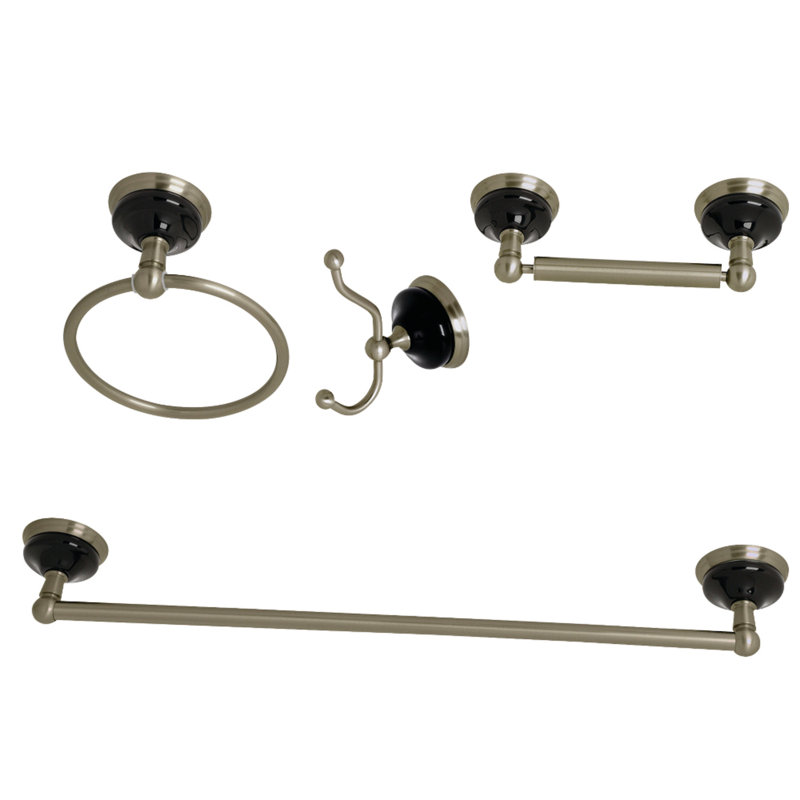 Kingston Brass Water Onyx 4-Piece Bathroom Hardware Set, Brushed Nickel