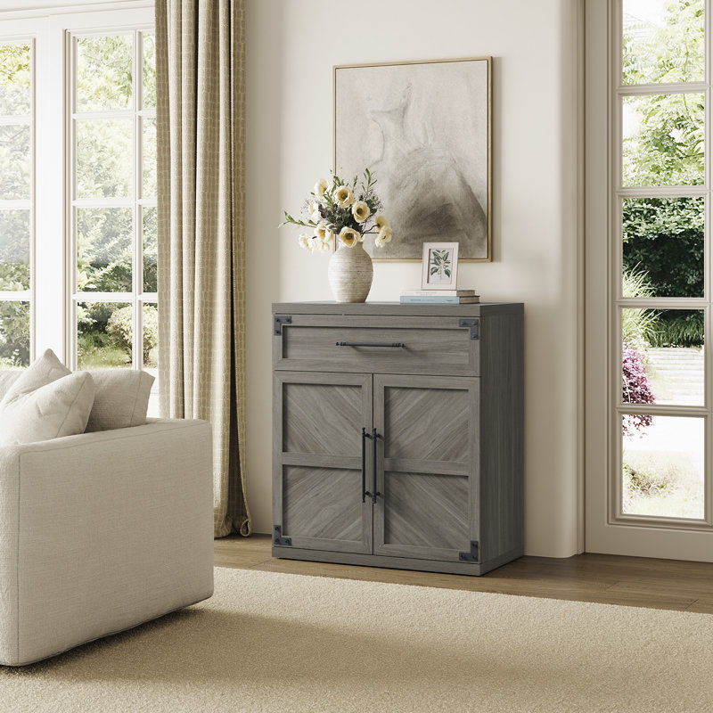 Armoire décorative à chevrons avec tiroir et tablette réglable, Gris cendre