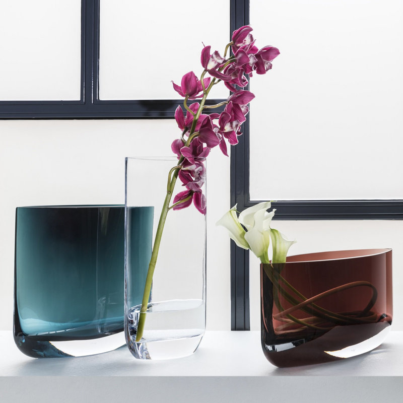 Blade Handmade Lead Free Crystal Table Vase, Caramel, overall height- 7.88"