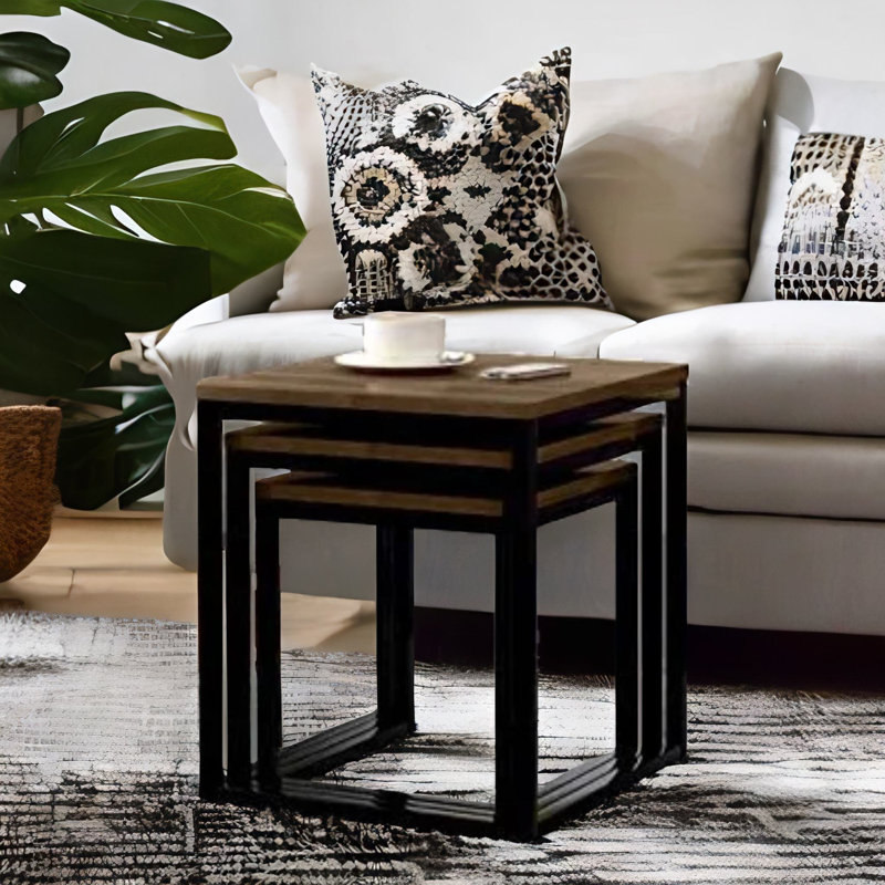 Arvon 3-Piece Stackable Nest Of Side Tables For Living Room Rustic End Sofa Table