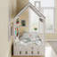 Lit de sol pour enfants Montessori, structure en bois massif, style blanc rustique, rangement à la maison