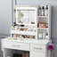 Miroir de coiffeuse 3 couleurs à DEL avec tabouret, coiffeuse rose pour la chambre à coucher, 2 tiroirs et 5 armoires de rangement (4 ouvertes + 1 cachée), éclairage réglable-920858228