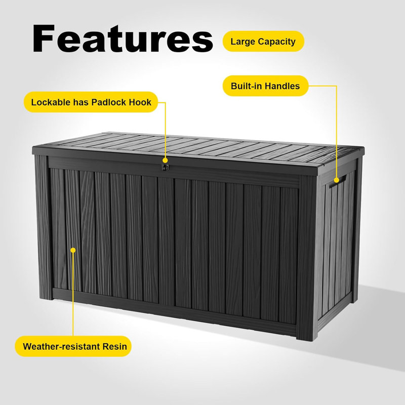 Black 150 Gallon Lockable Resin Outdoor Deck Storage Box