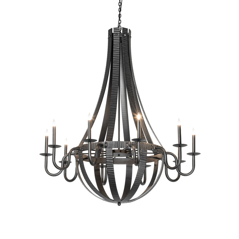 48" Wide Barrel Stave Metallo 10 Light Chandelier, 160" H x 48" W x 48" D, Wrought Iron, 10