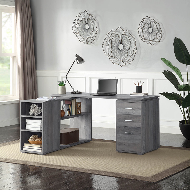 L-Shaped Computer Desk Home Office Corner Workstation Setup, Gray Wash