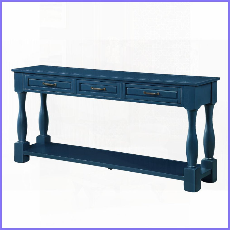Table basse Mid-Century en bois massif avec 3 tiroirs 1 tablette, assemblage facile de 20 minutes pour le salon, Marine