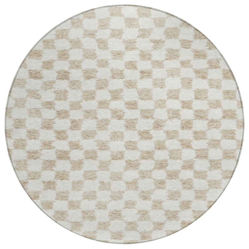 Machine Washable Indoor/Outdoor Xhevrie Beige Rug, Round 8'